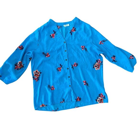 KINDRED Anthropologie Blouse Plus Size 3X Embroidered Floral Button Up XXXL Boho - Picture 1 of 14